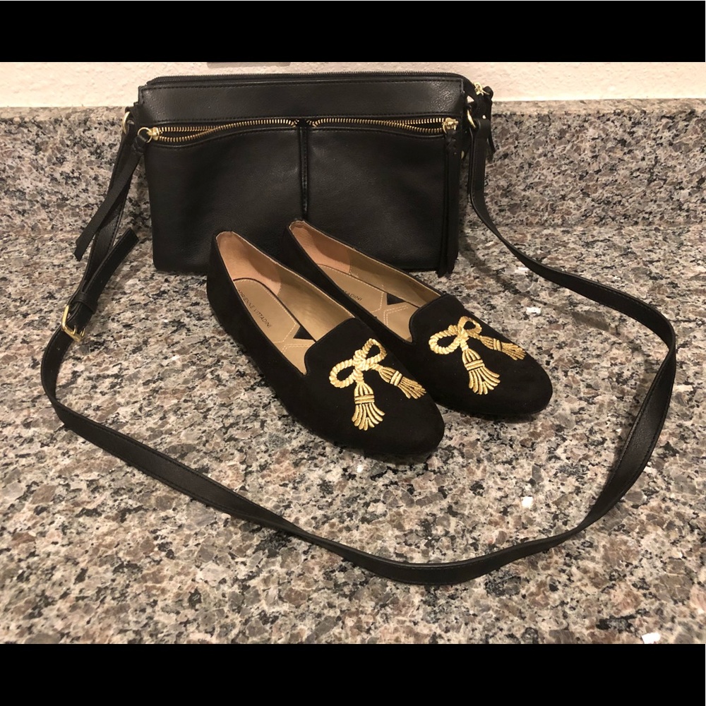 Adrienne Vittadini Black Flats with Black Purse